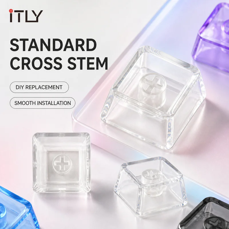 iTLY Square Transparent Keycaps Custom Mechanical Keyboard Replacement Key Cap, Free KP08 Blue Keycap Puller Included