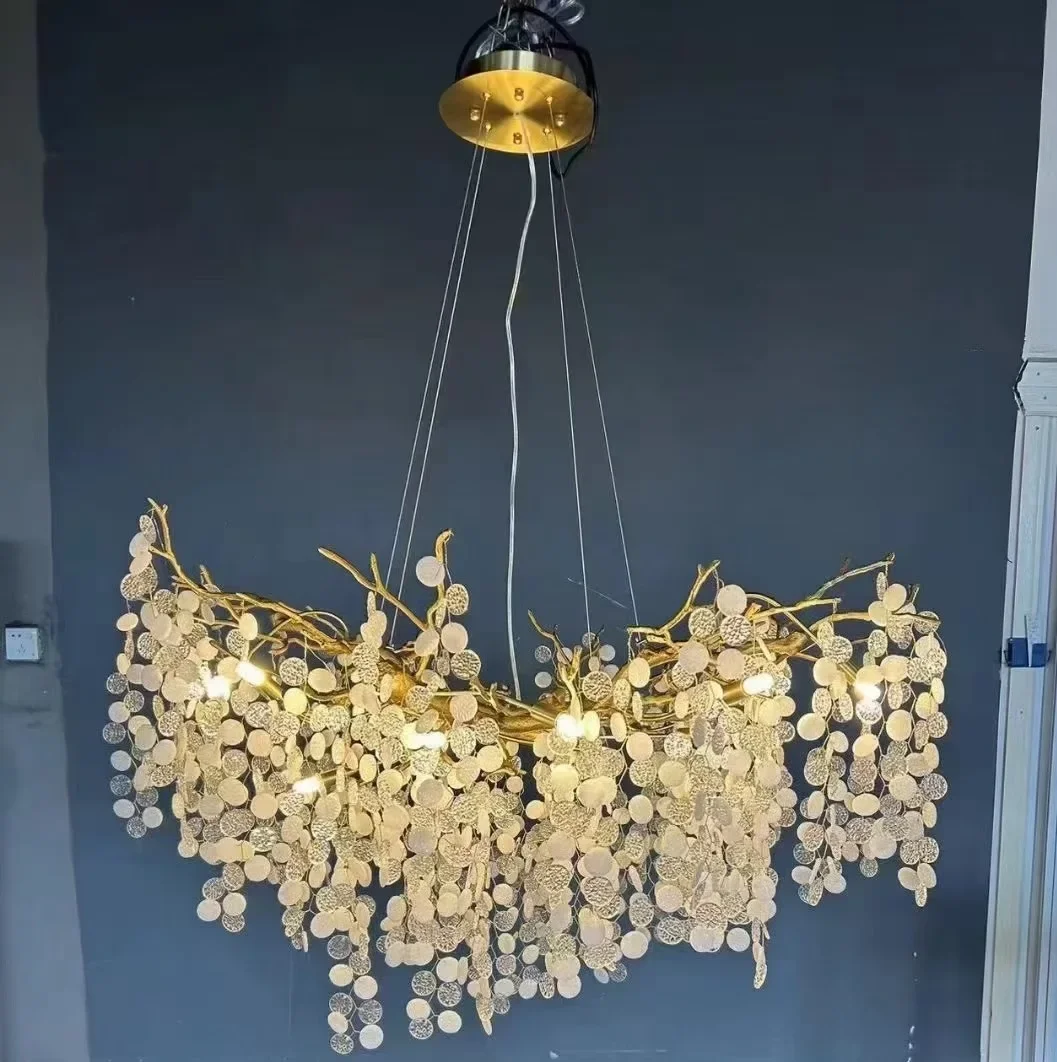 Luxury Metal Crystal Cascade  Light Art Deco Leaf Branch  for Hotel Banquet Hall Indoor  Decorative