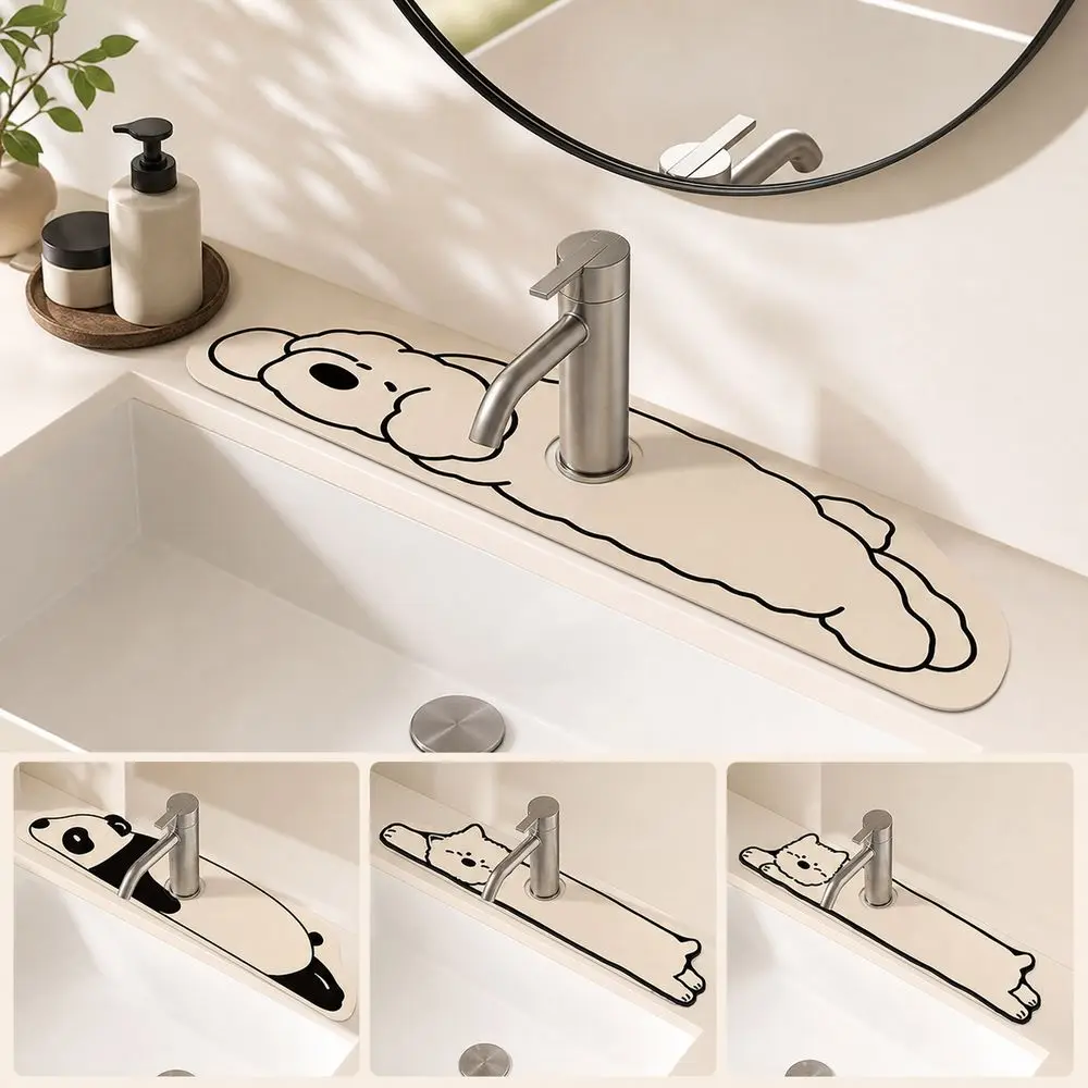 Cartoon Puppy Faucet Draining Mat Quick-Drying Thickened Sink Draining Mat Absorbent Diatom Mud Faucet Absorbent Mat
