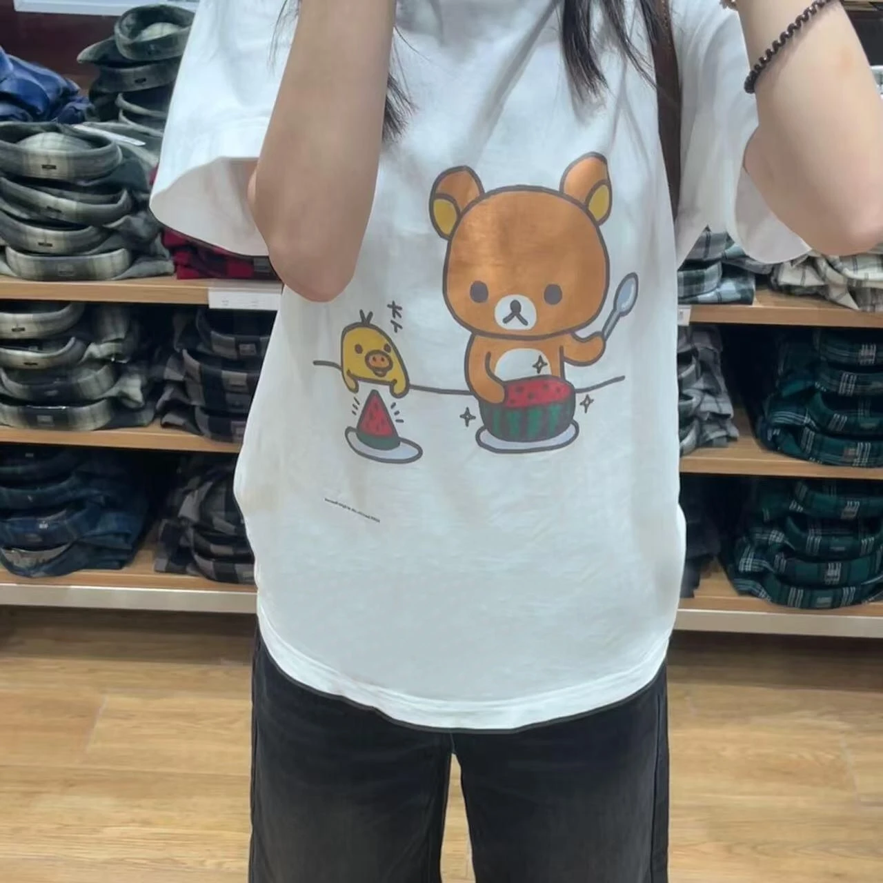 Süßes japanisches SLE Long Sve T-Shirt mit Bärenmuster, Basisschicht-Oberbekleidung, weich, prall, Herbstsaison, rund, normale Länge