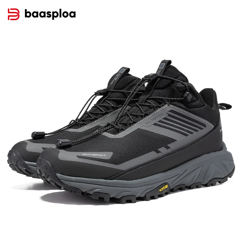 Baasploa, zapatos de senderismo para hombre, zapatillas de deporte cálidas impermeables para escalar al aire libre, zapatos para caminar informales antideslizantes y resistentes al desgaste para invierno