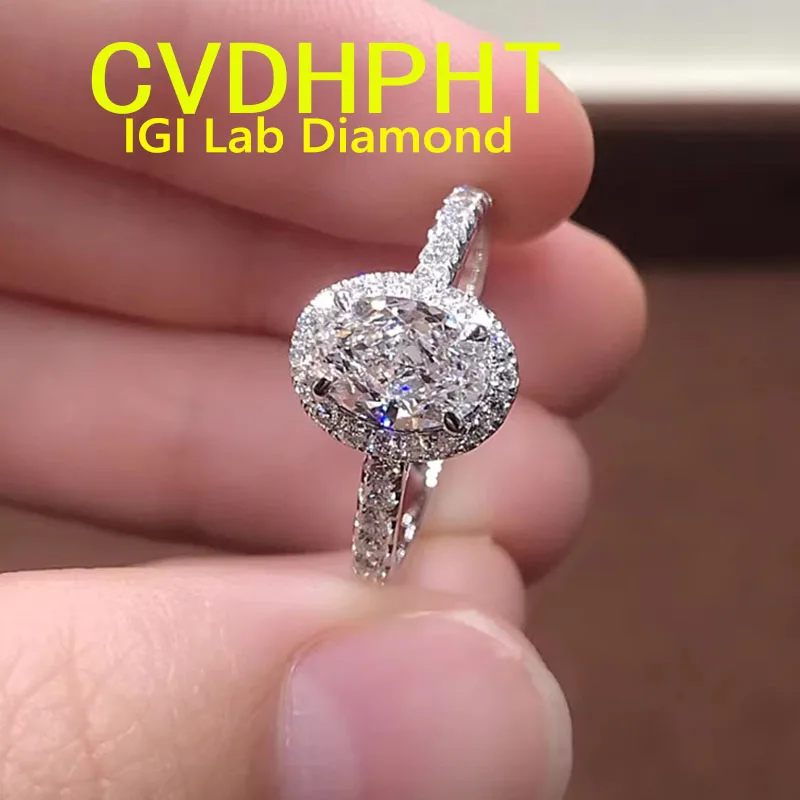 Real Solid 14K White gold Lab grown dimaond ring IGI Oval cut D color Wedding engagement ring ﻿ ﻿ ﻿