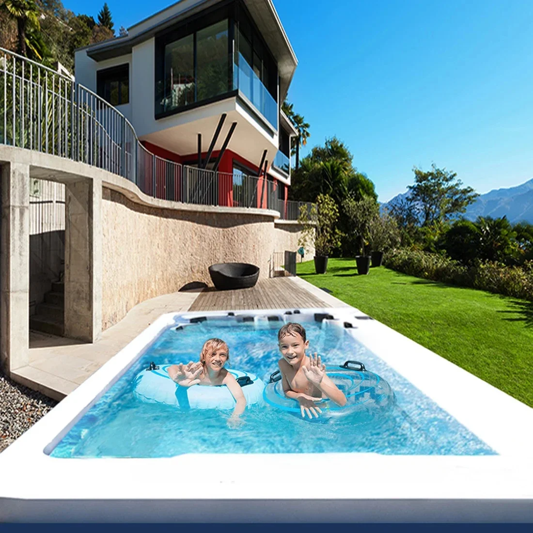 Outdoor Heated Swimming Pool Home Yard Oversized Infinity Finished Surfing Acrylic