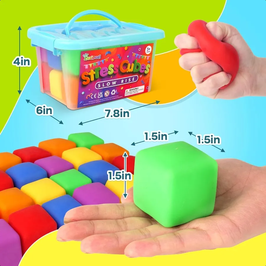 Confezione da 24 mini cubi a vita lenta: giocattoli elasticizzati per alleviare l'ansia, giocattoli squishy per pasta, sfusi per la scatola dei premi in classe