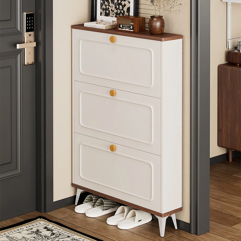 

Medieval Cream Wind Ultra-thin Shoe Cabinet Home Door New 2025 Explosive Retro Decal Tipping Bucket Entrance Cabinet Shoe Rack
