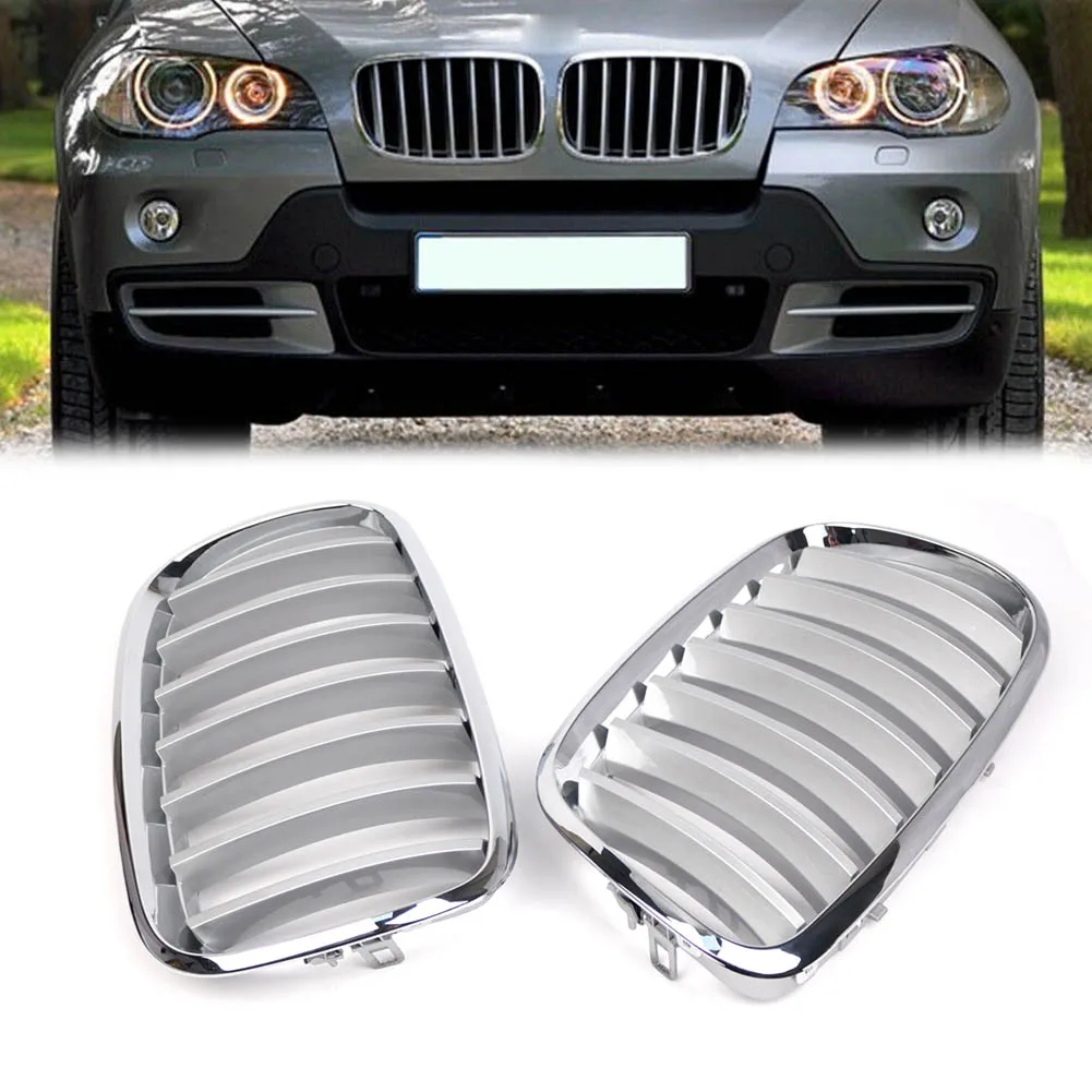 2Pcs Car Front Kidney Grille Chrome ABS Mesh Grill Accessories for BMW E70 E71 X5 X6 2008 2009 2010 2012 2013