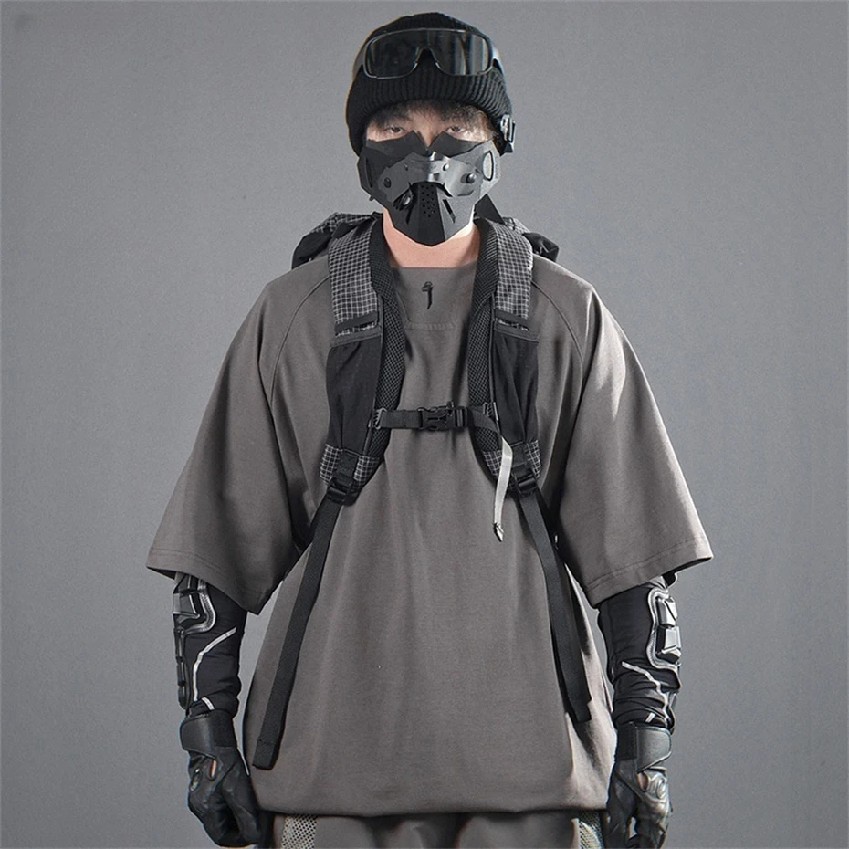 

Summer Cotton Casual T-Shirts Men Punk Hip Hop Techwear Short Sleeve T Shirt Men Harajuku Street Patchwork Oversized Tees Tops