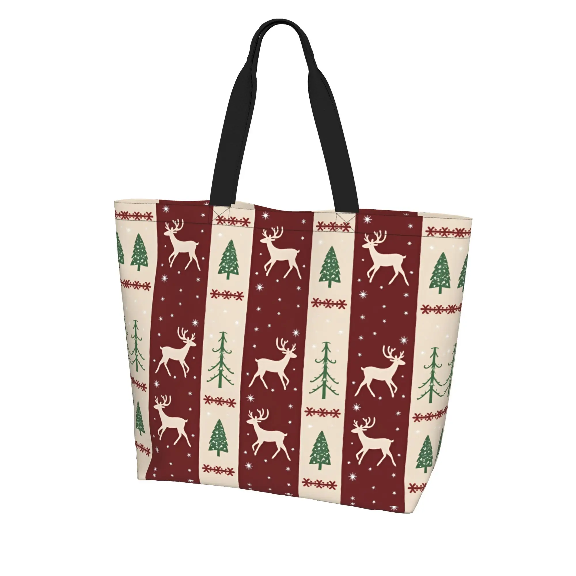 Bolso grande con estampado de ciervos navideños para mujer, bolso festivo rojo blanco para ir de compras y salir