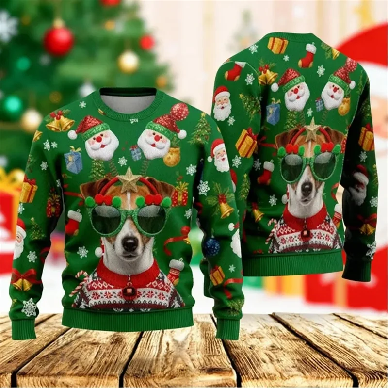 Funny 3d Print Dachshund Graphic Christmas Ugly Sweater Cute Pet Dog Round Neck Pullover Sweatshirt New Year Xmas Sweatshirts
