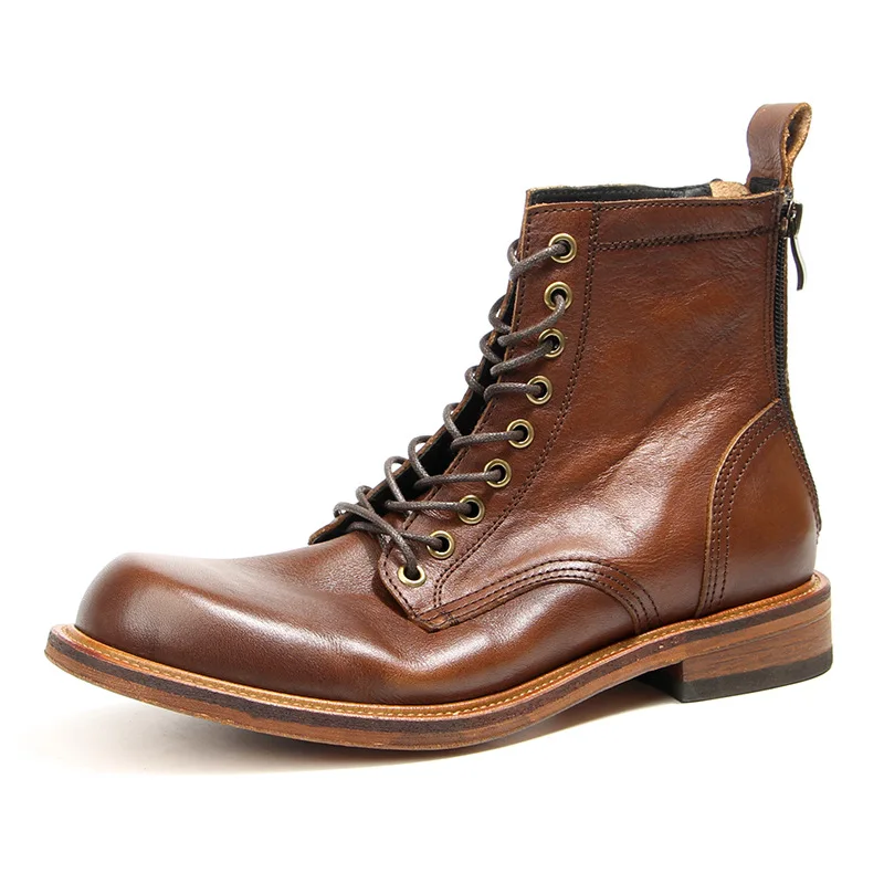 

Британские модные рабочие винтажные ботильоны из натуральной кожи на шнуровке с круглым носком, мужские высокие туфли, мужские мотоциклетные ботинки челси