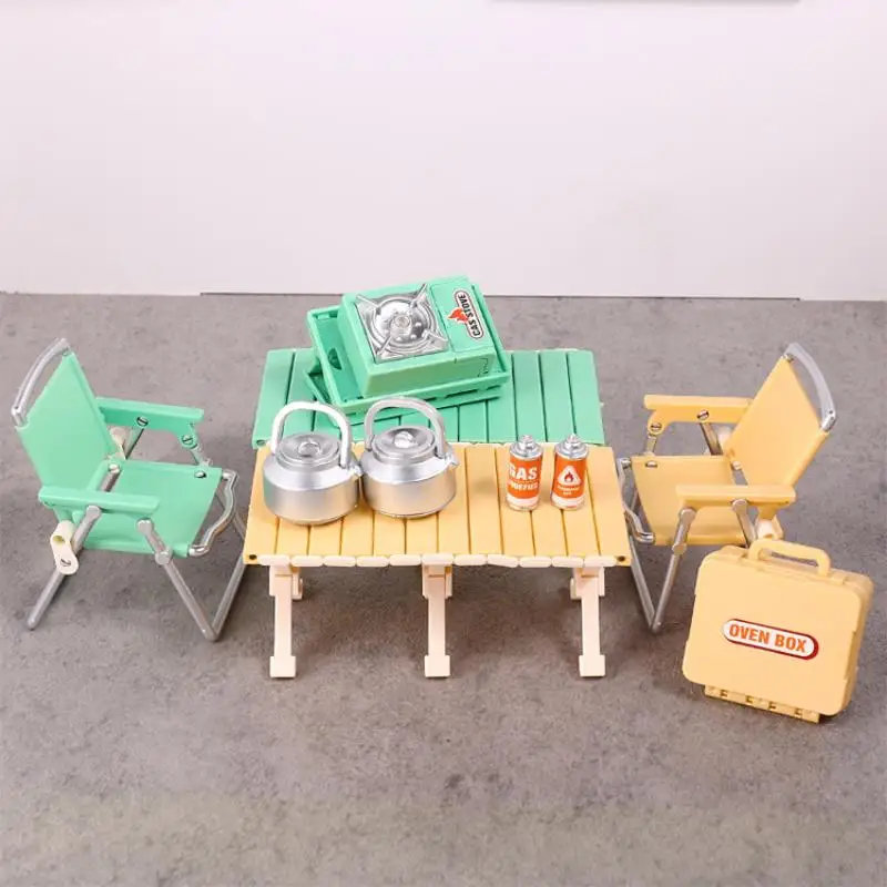 1:12 Casa delle bambole in miniatura Set da picnic da campeggio Sedia pieghevole Stufe a gas Modello Decor Giocattolo Accessori per casa delle bambole