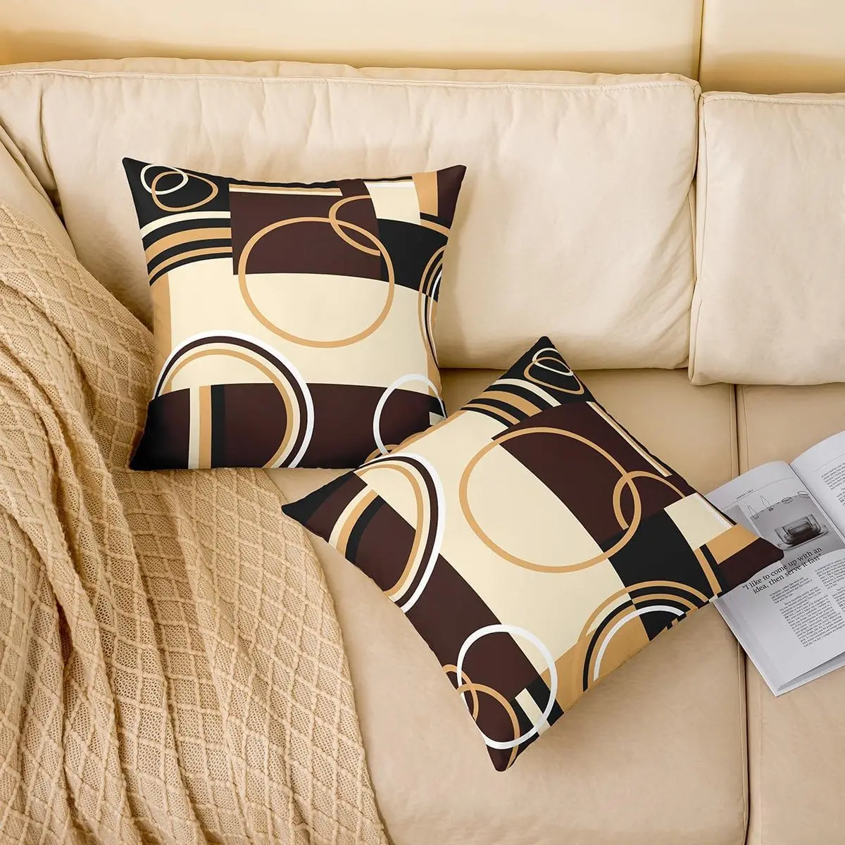 Modern Abstract Geometric Circle Pattern Throw Pillow Covers Set 4 Pack Polyester Cushion Decor Home Accents Living Room Bedroom