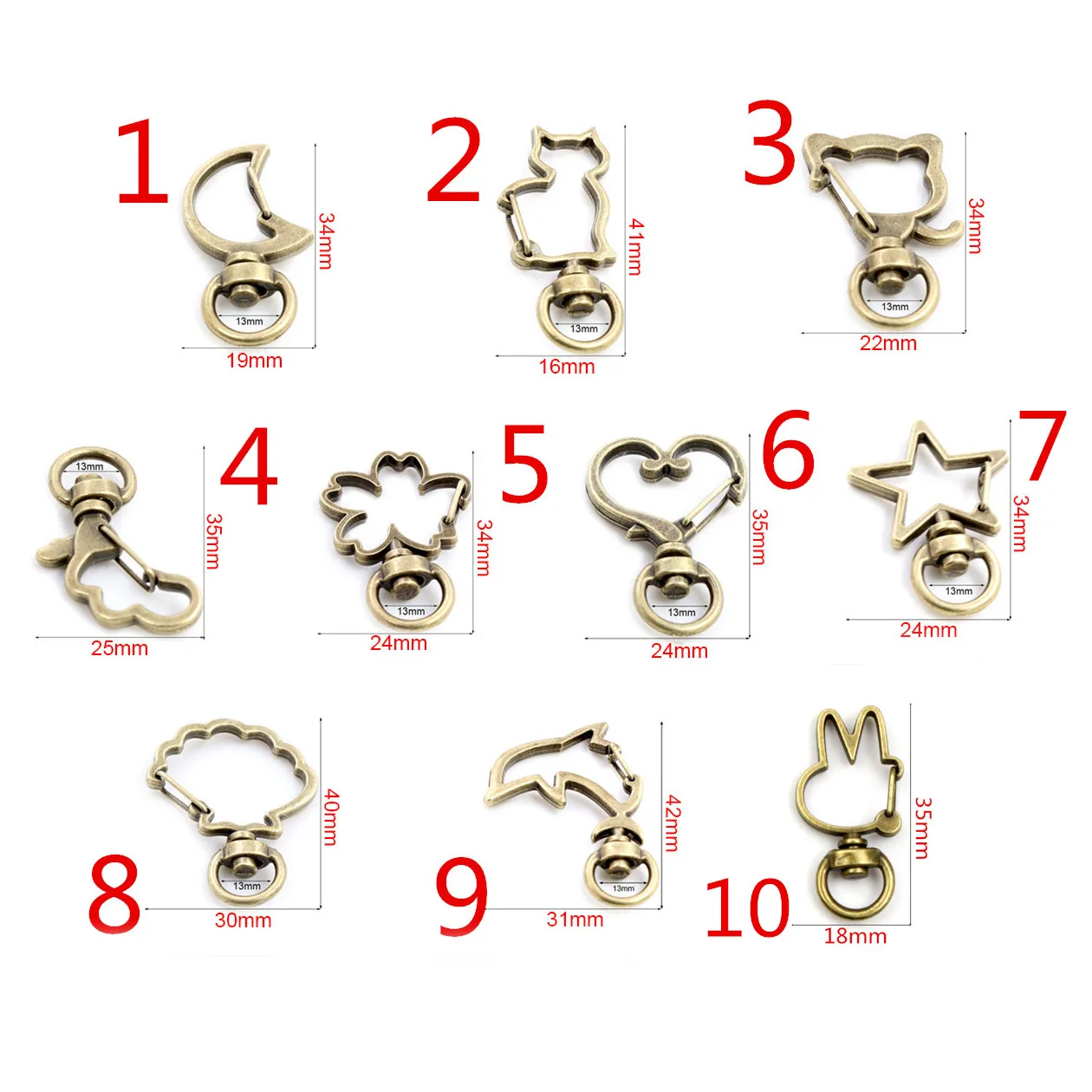 Cat Heart Snap Hook Clips, 10pcs Keychain Supplies