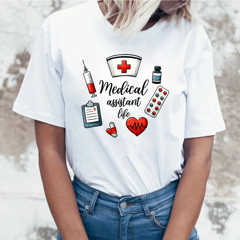 New Medical Assistant Life Letter Print Clothes Women Summer Short Sleeve Fashion Summer Casual T-Shirt Top Plus Size Xxs-4Xl