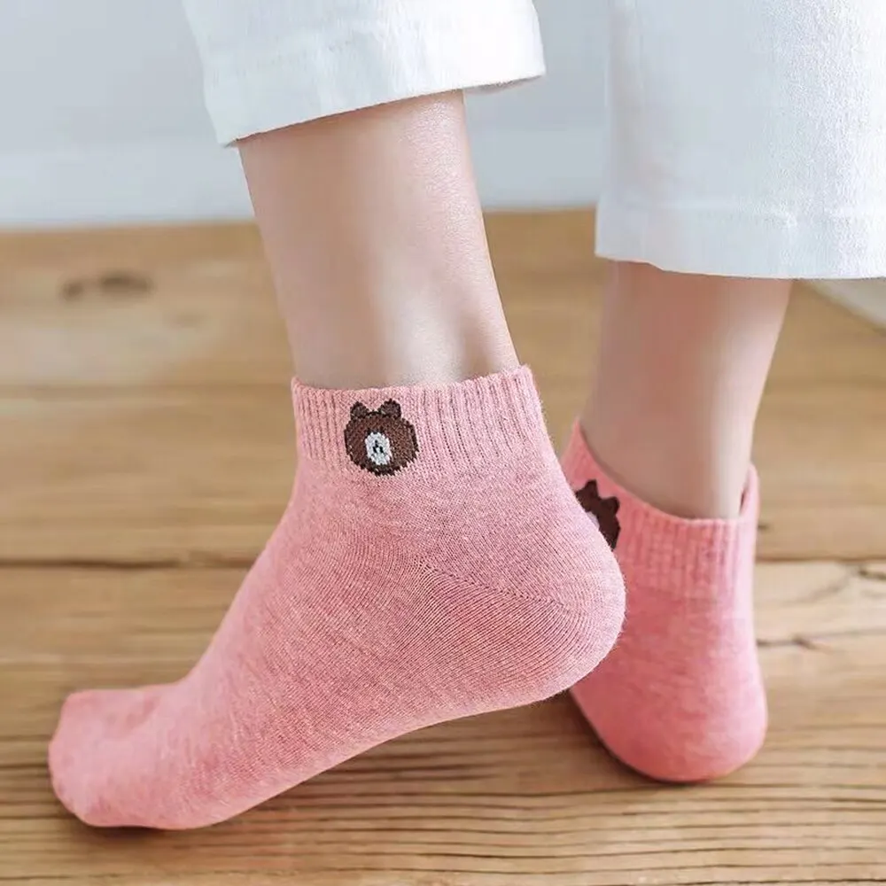 10/20/30 Pairs Women Low Tube Socks Set Cute Bear Pattern Fashion Breathable For Female Casual Style Comfortable Socks