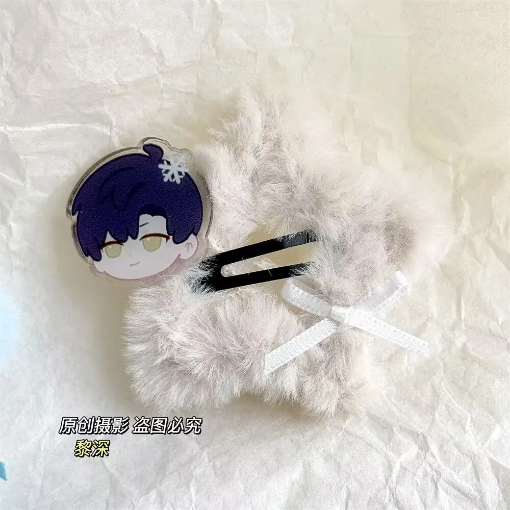 "Love and Deep Space" cute plush star-shaped hairpin with a bow, Qi Yu, Shen Xinghui, Qin Che, side bangs in an Instagram style