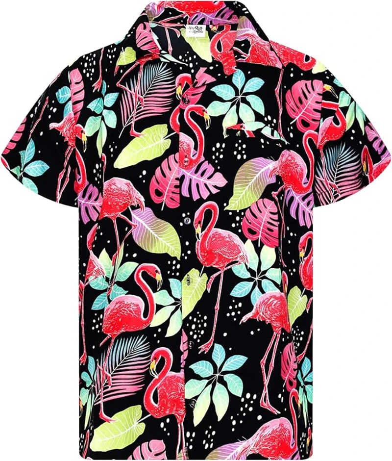 

New Fashion Men's Shirt Flamingo Pattern 3D Printed Lapel Short-sleeved Hawaiian Shirts Loose Casual Fashion Oversized Clothing