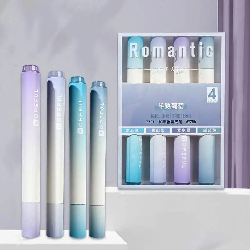 모란디 하이라이터 마커 펜, 귀여운 학교 용품, 사무실 공부용 미적인 문구, 4 개