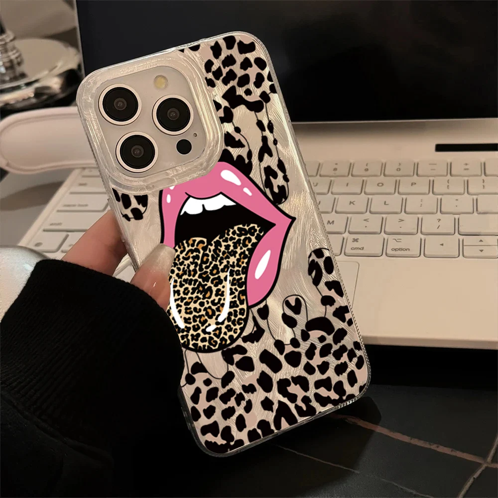 Large Tongue Leopard Print Laser Case for Samsung Galaxy S26 Ultra S25 S24 A73 5G A55 A54 A15 A35 A34 S23 S21 FE S22 Plus Cover