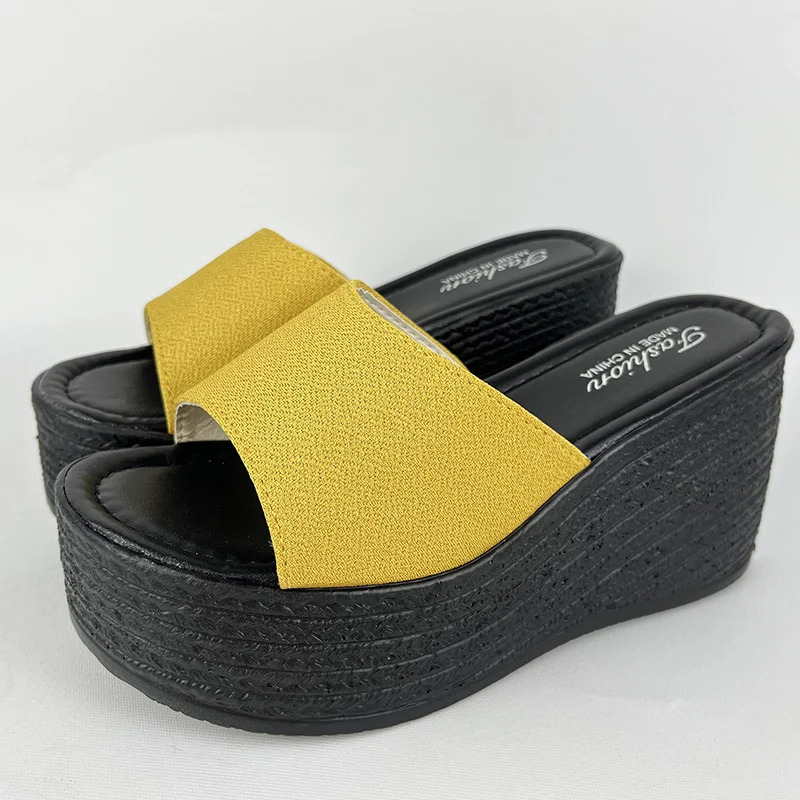 JMPRS 2022 Summer Platform Wedges Slippers Women Yellow Open Toe Thick Bottom Sandals Woman Outdoor Casual Beach Shoes Ladies 43