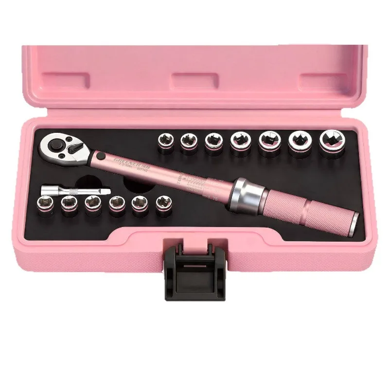 Pink Torque Wrench Set 1/4 Inch Drive 2.5-30Nm 3% High Accuracy Adjustable Click Torque Wrench Ratchet Quick Release Socket Kit