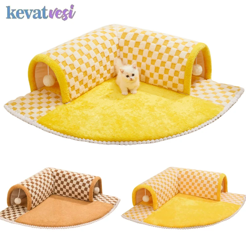 

L-shaped Cat Tunnel Tubes Detachable Pet Cat Bed Large Space Pet Sleeping Mat for Cats Puppy Winter Warm Kitten Nest