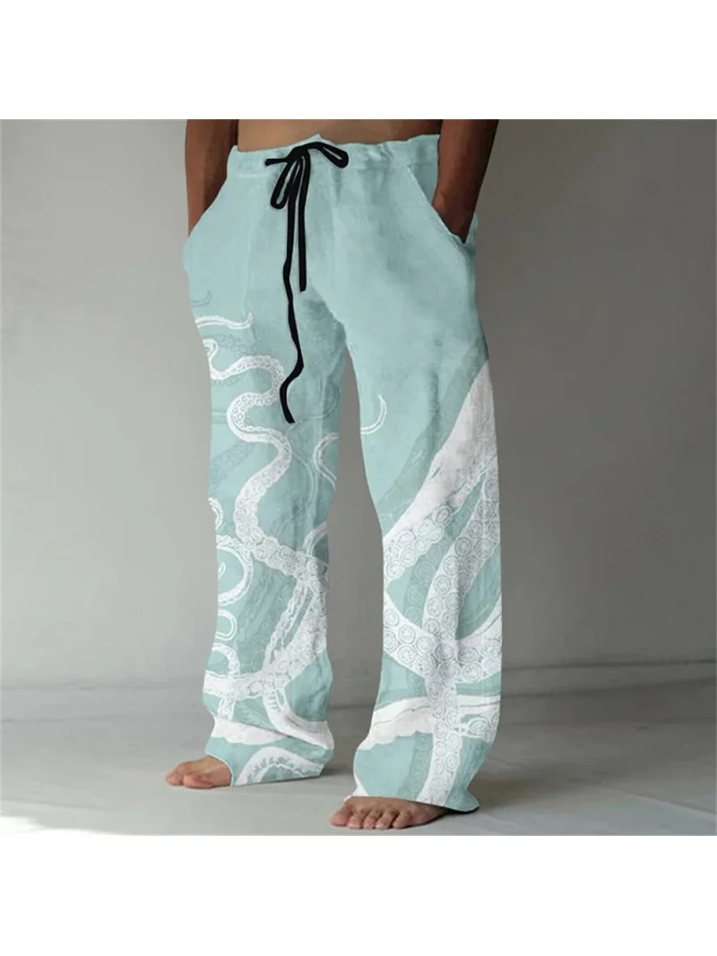 Popular 2025 New Octopus 3D Printed Casual Sports Running Pants Japanese Harajuku Style Men's Pants Wide Legs Pants