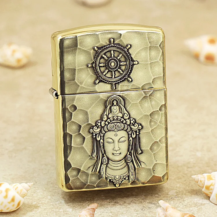 

Genuine Zippo Guanyin Lotus oil lighter copper windproof cigarette Kerosene lighters Gift with anti-counterfeiting code