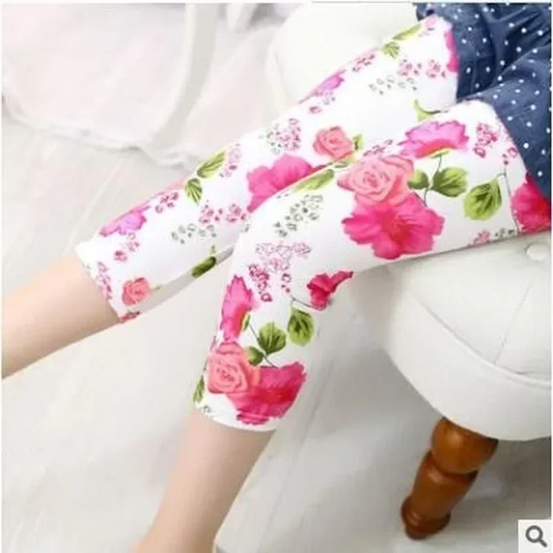 2024 Kids Girls Leggings Spring Summer Flower Printed Children Trousers Girl Casual Skinny Pants Cute Toddler Leggings