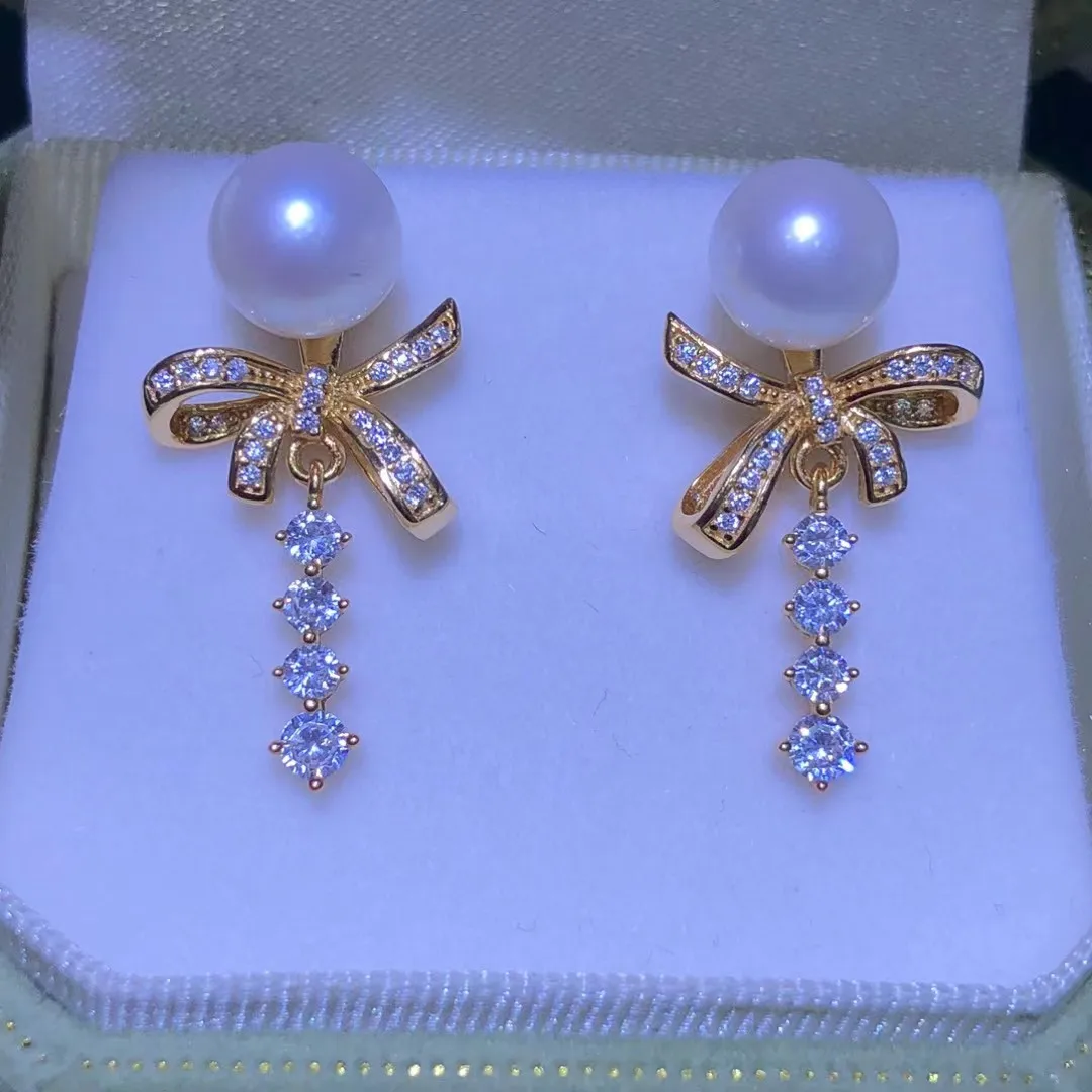 

Bow Knot 925 Sterling Silver Earrings Mount Findings Settings Base Mounting Parts Accessory for 7-9mm Pearls 5 pairs/lot