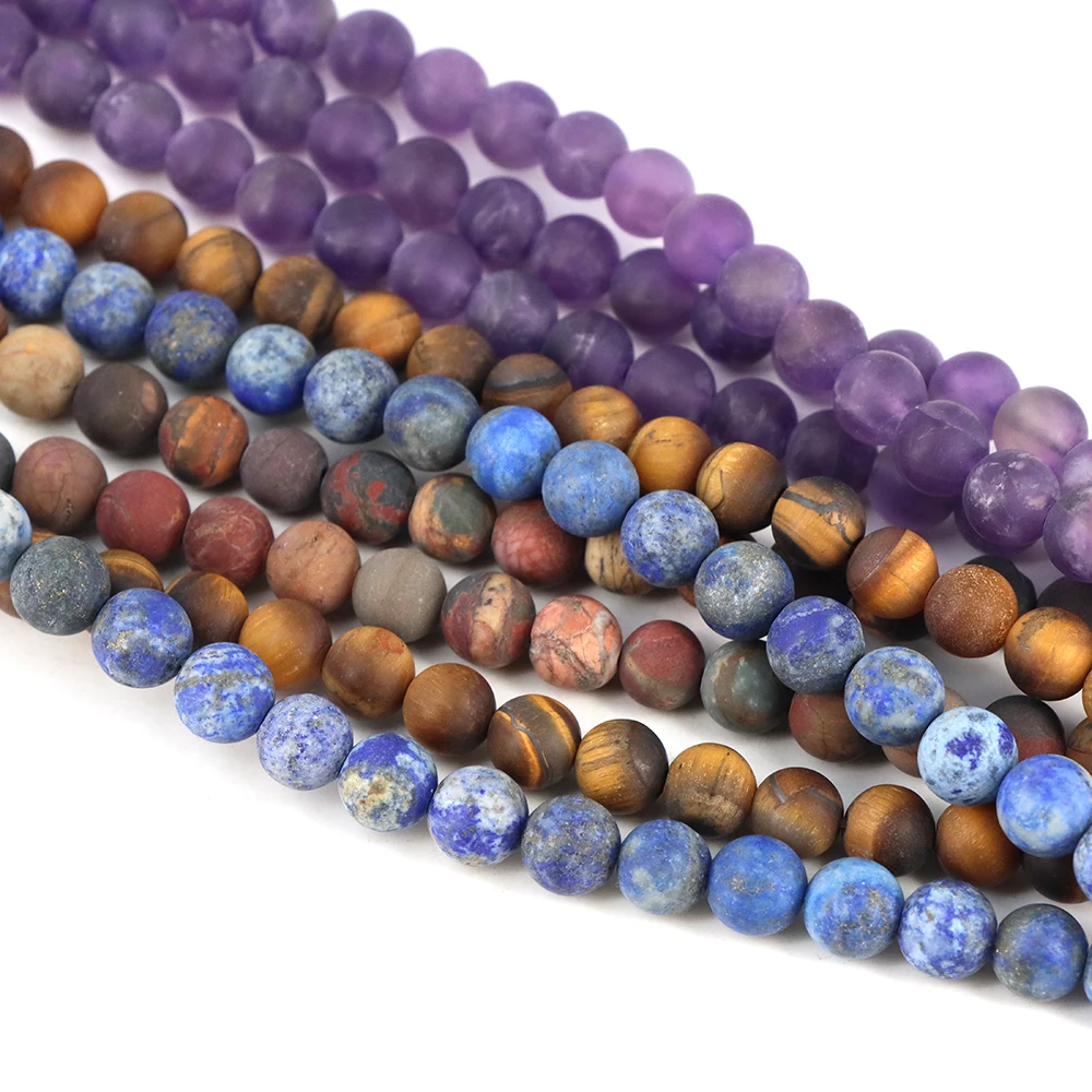 Natural Stones Matte Amazonite Pink Zebra Jasper Spacer Loose Round Beads Jewelry Making DIY Bracelets Necklace Dull Polish Bead