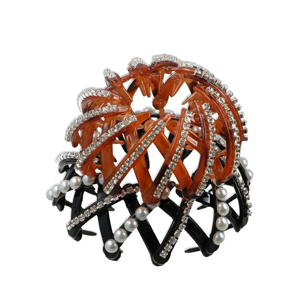 Head Hair Grab Clip Rhinestone Girls Headdress Bird Nest Bun Maker Pearl Hair Ring Korean Style Hair Claw Women Ponytail Buckle