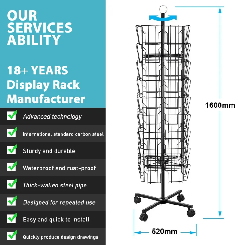 custom.72 Pockets Rotatable Metal Frame Post Card Flooring Organizer Display Rack Card Holder Stand