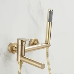 Tuqiu Bathroom Bathtub Faucet Set Wall Mounted Brushed Gold Brass Shower Faucet Set Grey/Chrome Black Finished