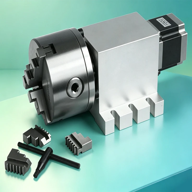 CNC 4th Axis Rotary CNC Indexing Head 100:1 With 4 Jaw Chuck 100mm Zero Backlash Reducer CNC Rotary Table for Engraving Machine