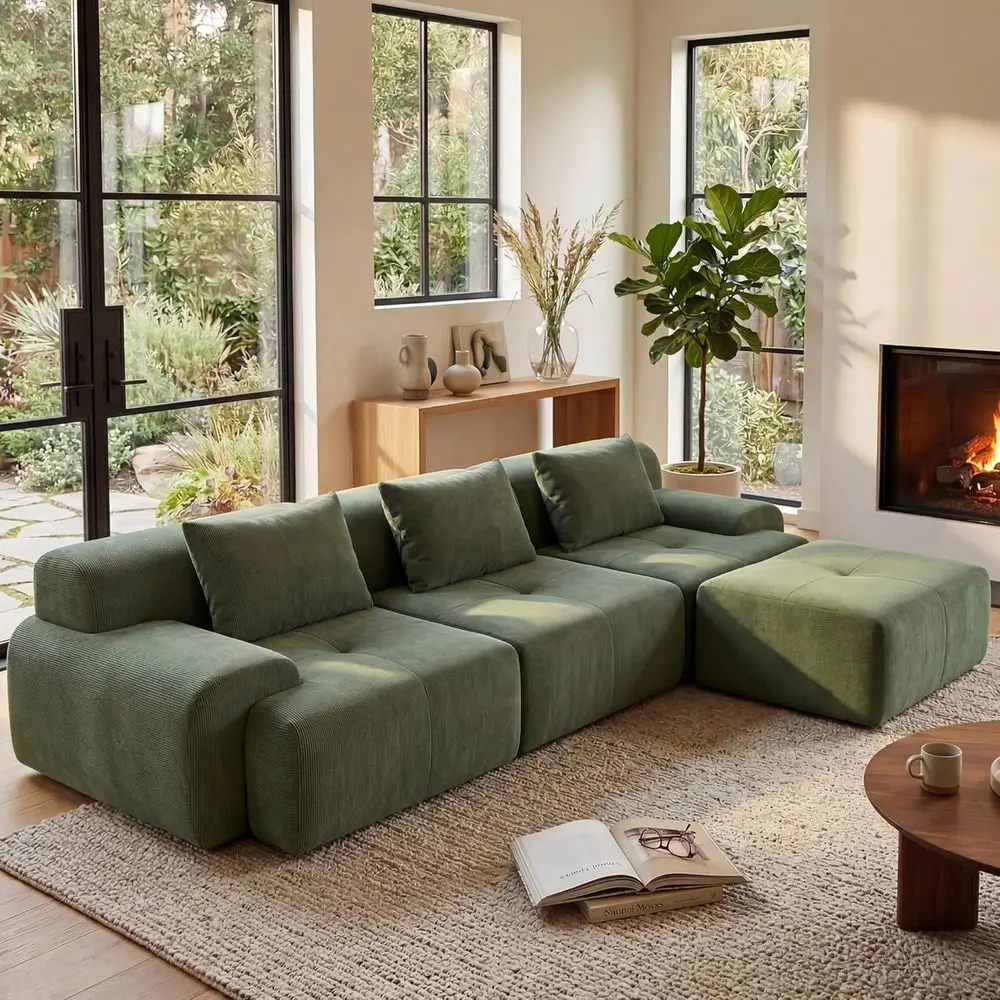 

108-дюймовый секционный диван Bonel, секционные диваны Tuted Cloud для гостиной, угловой диван L-образной формы с глубоким сиденьем, оттоманкой и 3 декоративными подушками