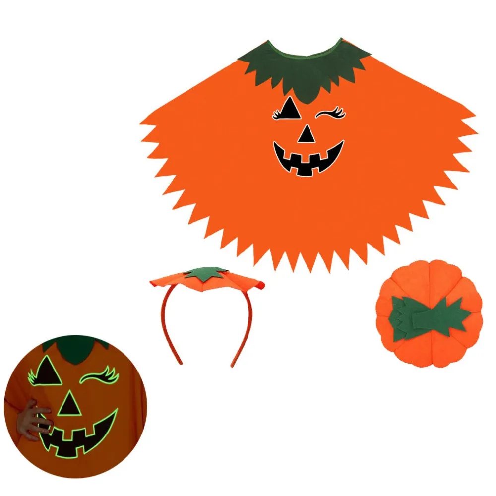 

Witch Costume Noctilucent Pumpkin Cloak Smock Style Noctilucent Design Pumpkin Cosplay Costume Full Suit With Headband