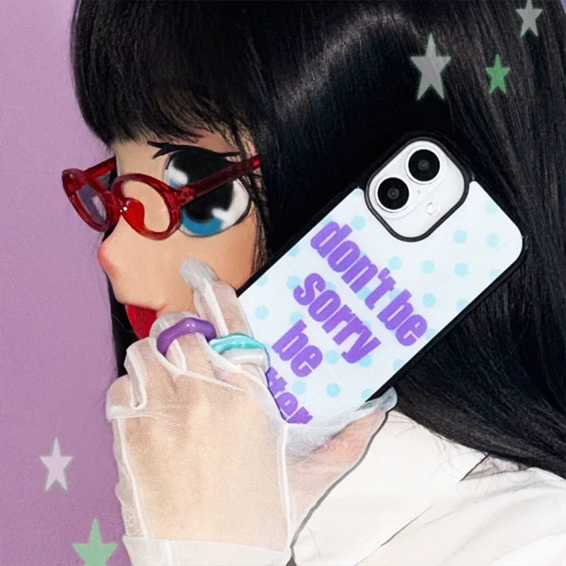 Korean Ins Niche Y2K Blue Wave Dot English Slogan Phone Case For iPhone 17 AIR 16 15 14 13 12 11 PRO MAX 7 8 PLUS Cover - view 2