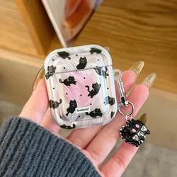 Korea Lovely Cartoon Black Cat INS Pendant Soft Silicone Earphone Case For Apple AirPods 1 2 3 4 Pro 2 3nd TPU Protective Cover