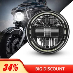 Black/Chrome 7 Inch Led Headlight For Harley Davidson Sportster Softail Dyna Fat Boy DRL 7'' Auxiliary Headlights For Motorcycle