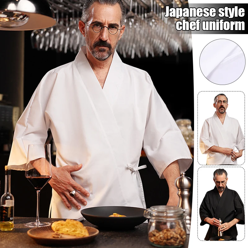 Nero/Bianco Uniforme da cuoco giapponese Top Kimono Izakaya Sushi Cucina Cucina Cameriere Abbigliamento da lavoro Ristorante coreano Abiti da chef