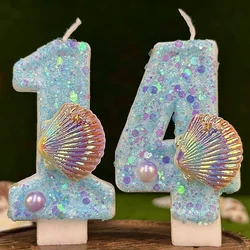 Birthday Candle Number 0-9 Candle Marine style Beach Seashells Cake Topper for Kids Birthday Party Decoration Cake Topper Decor