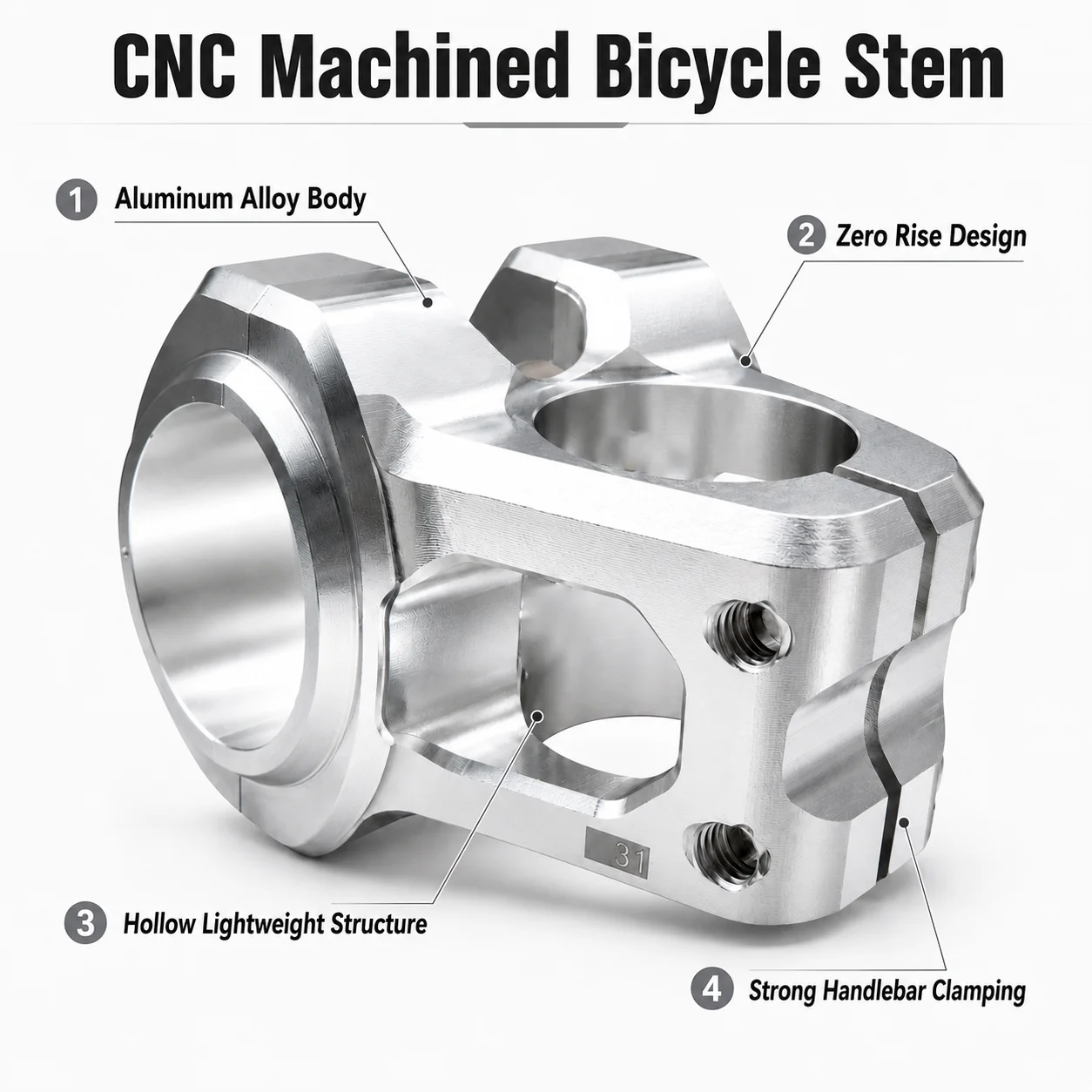 CNC Bicycle Stem 31.8mm Short Handlebar Stem 0° Rise Aluminum Alloy MTB Enduro DH Freeride Dirt Jump Bike Stem - view 2