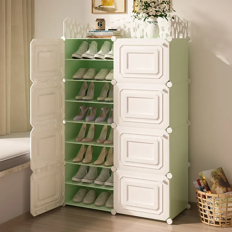 Simple shoe rack, plastic shoe cabinet storage artifact, dustproof, large capacity, space-saving assembly, door household e****m
