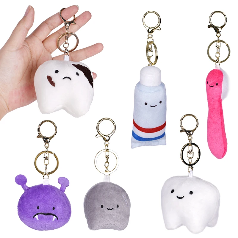 

6Pcs Cute Plush Teeth Shape Keychain Toothbrush Teeth Keyring Bag Pendant Dentistry Hanging Decoration Dentist Clinic Gift