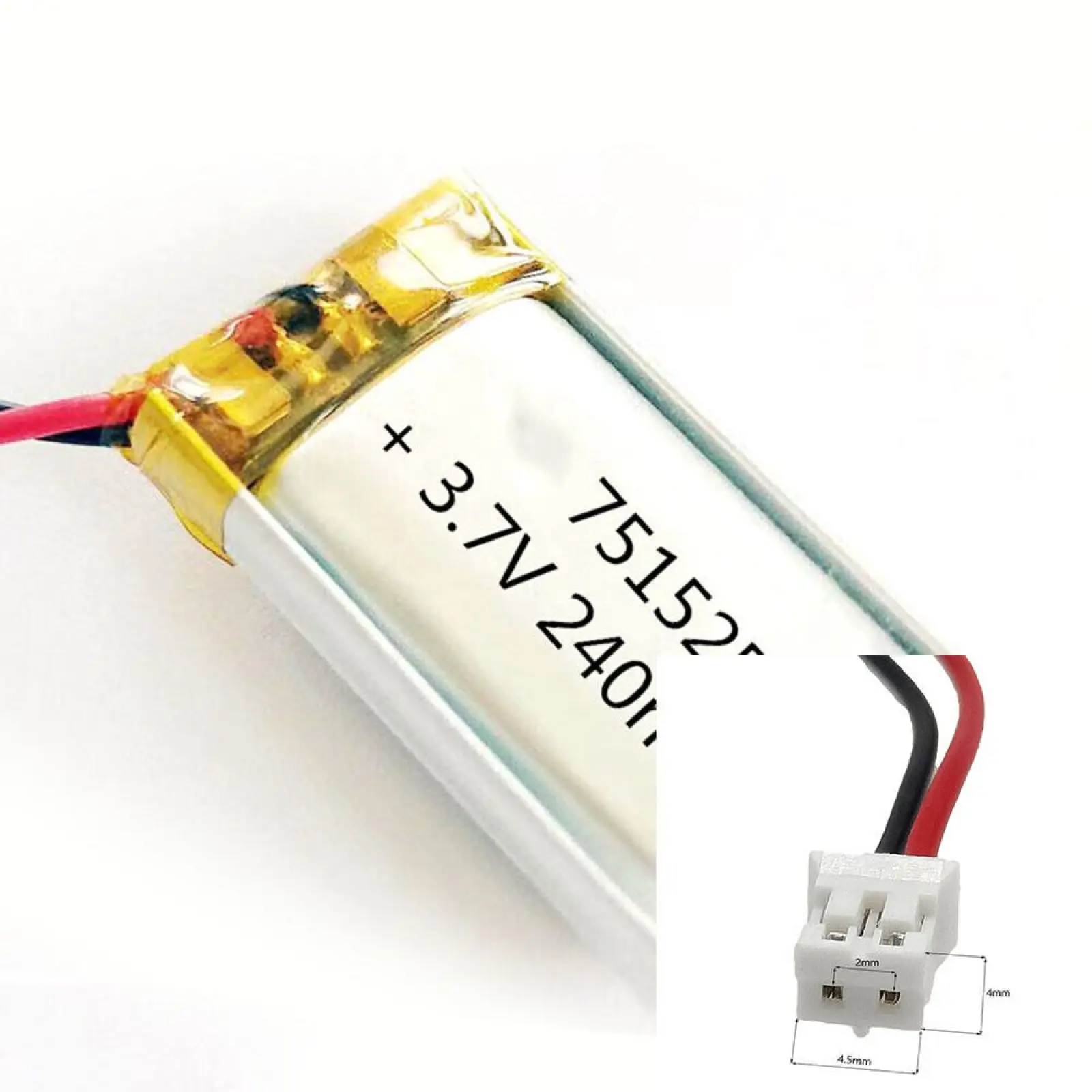 3.7V 240mAh 751525 Li-Polymer Li Battery JST-PH 2pin 2.0 For CHARGING TREASURE POWER SMART WATCH TABLET GPS MP4