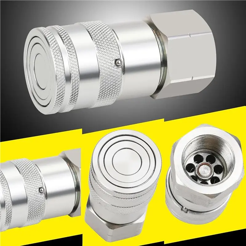 A76I-2 Set 3/4Inch NPT Skid Steer Flat Face Hydraulic Quick Connect Couplers/Couplings Set W/Dust Caps
