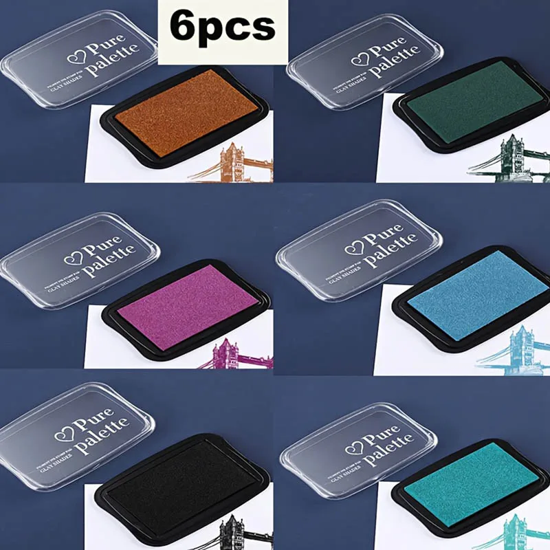 6 Pieces - Retro Solid Color Sponge Ink Pads - 6 Classic Colors, Used for Rubber Stamps, Scrapbooks, Paper, and DIY Art Supplies
