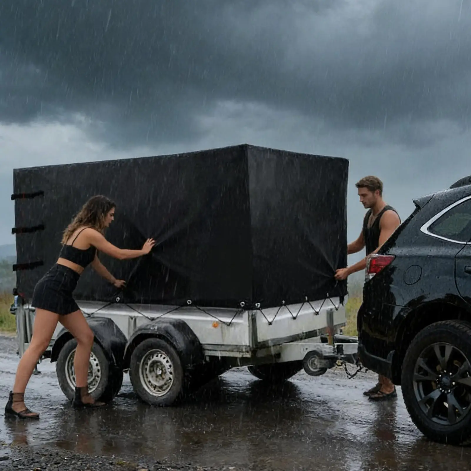 Travel Trailer Roof Tarp Waterproof Anti-Slip Protector Thickened Windproof Cargo Trailer Cover For Rain Wind UV Prevention