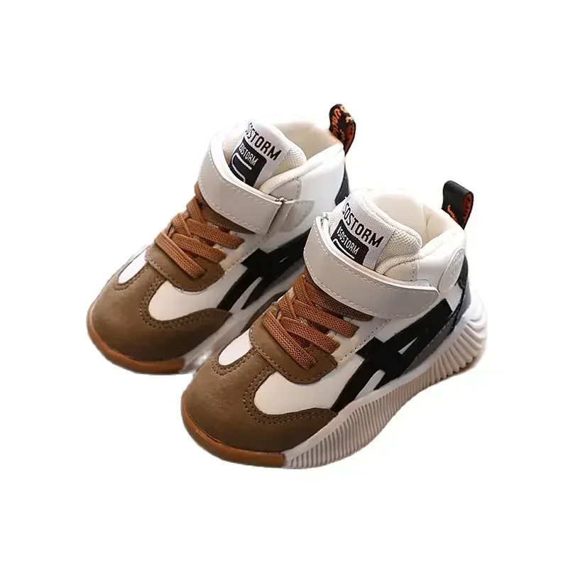 Toddler Sneakers Fashion Kids Shoes For Girls and Boys Autumn Boots PU Leather Baby Outwearing Flats 1-10Y Size 21-30 White